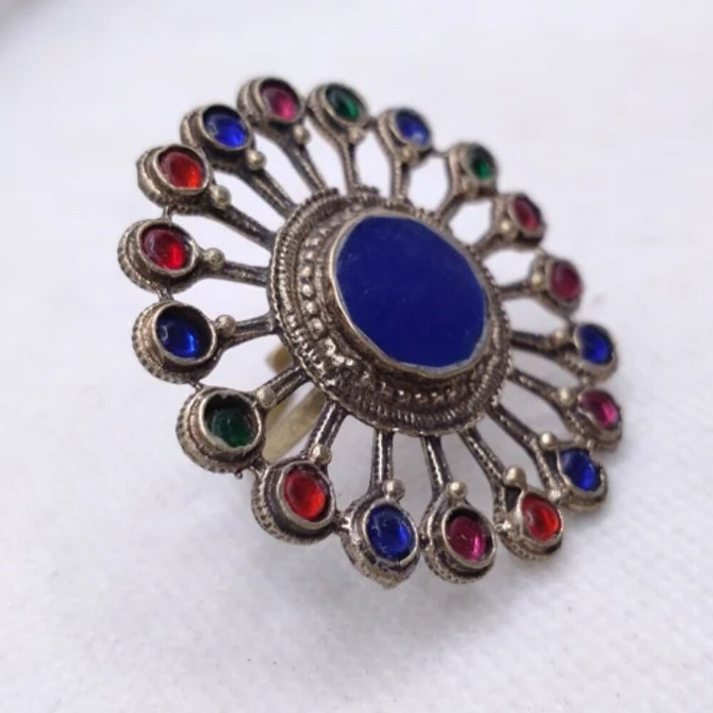 Afghan Ring, Massive Ring With Multicolor Glass S… - image 5